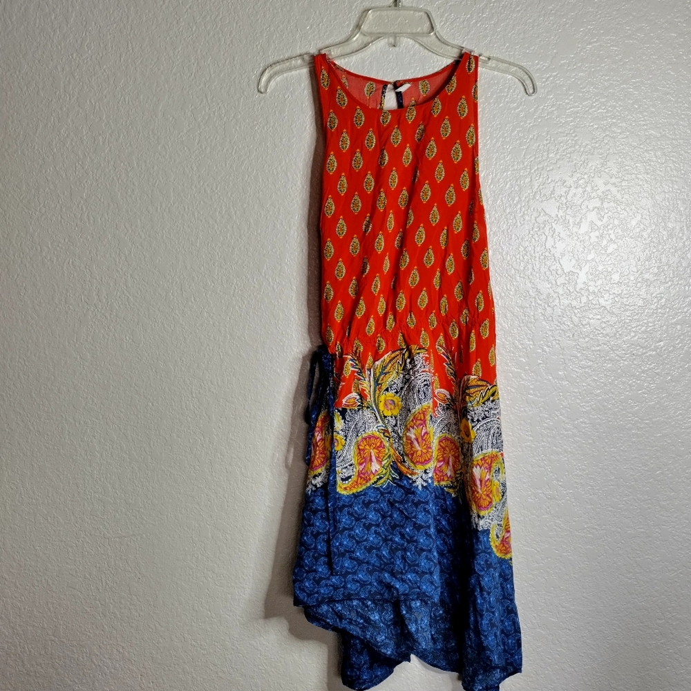 Intimately Free People Rendezvous Colorful Side Tie Dress Asymmetrical Sz L - Picture 2 of 7